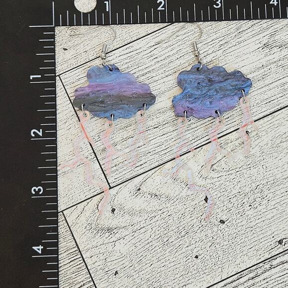 Acrylic Storm Cloud Lightening Bolt Earrings Novelty Magic School Bus - Picture 4 of 5